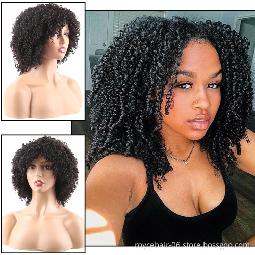12A Fumi Super Double Drawn Raw Virgin Cuticle Aligned Short Curly Pixie Cut Human Hair Fringe Wigs with Bang For Black Women